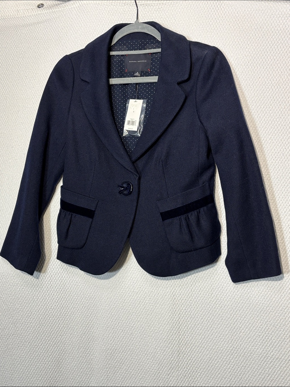 BANANA REPUBLIC Sz 6 100% Wool Lined Patch Pockets With Velvet Trim Blazer NEW